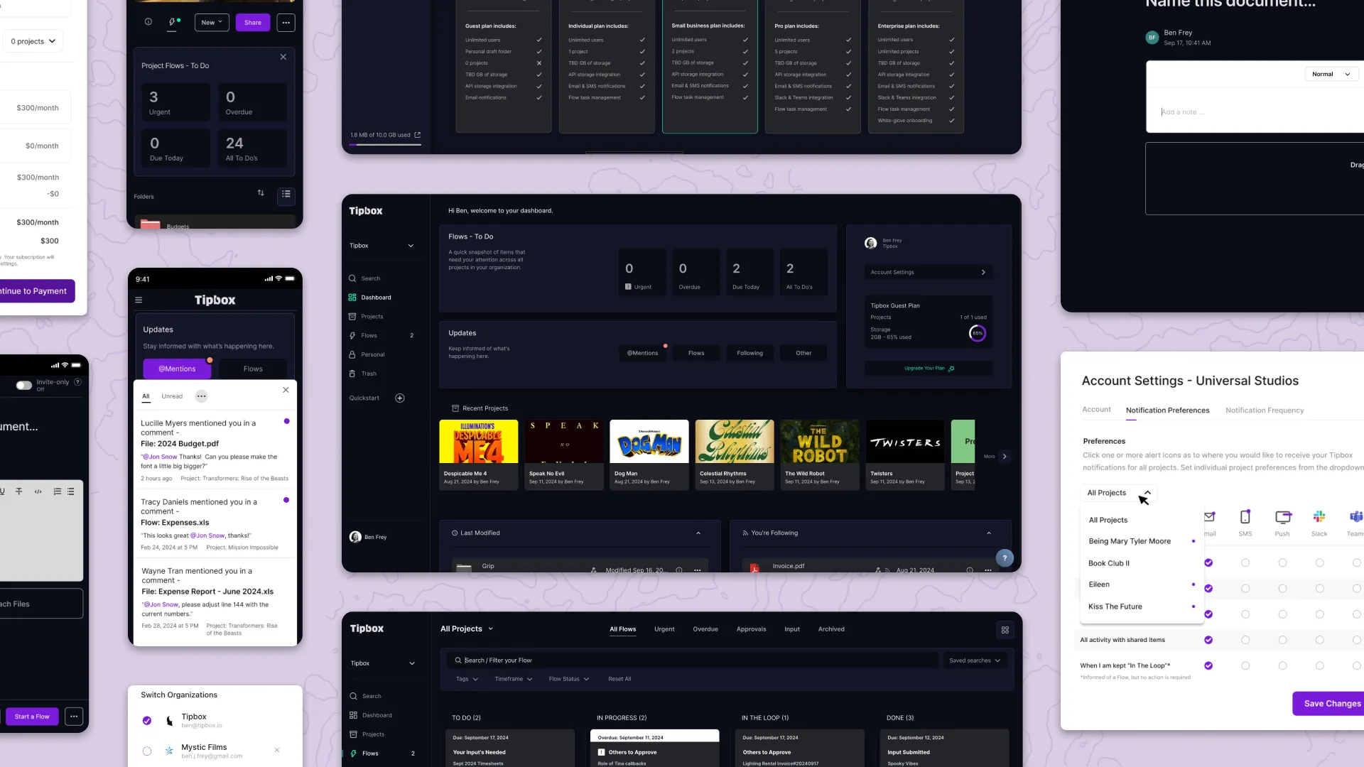 A Tipbox.io project board with attached media