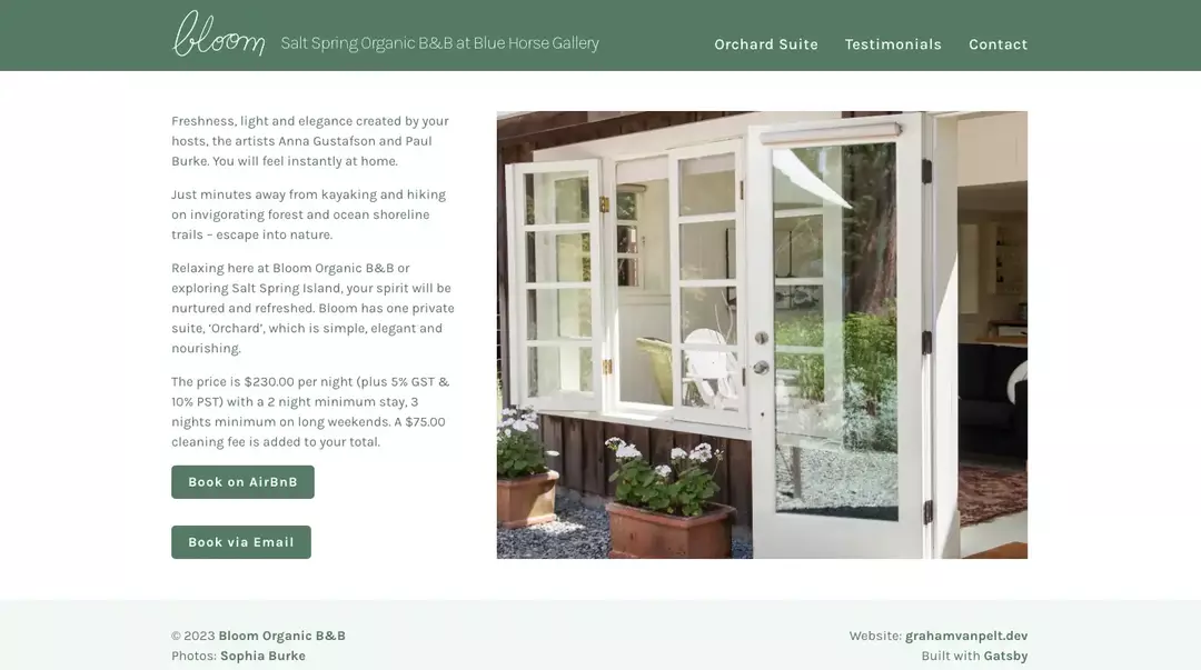 Screenshot of project: A B&B Marketing Page